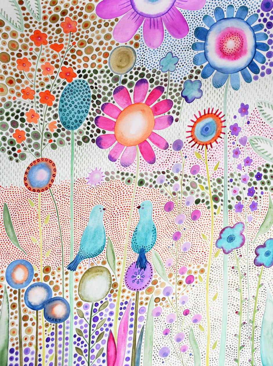 Kaksi pientä lintua tekijältä Marys Watercolors
