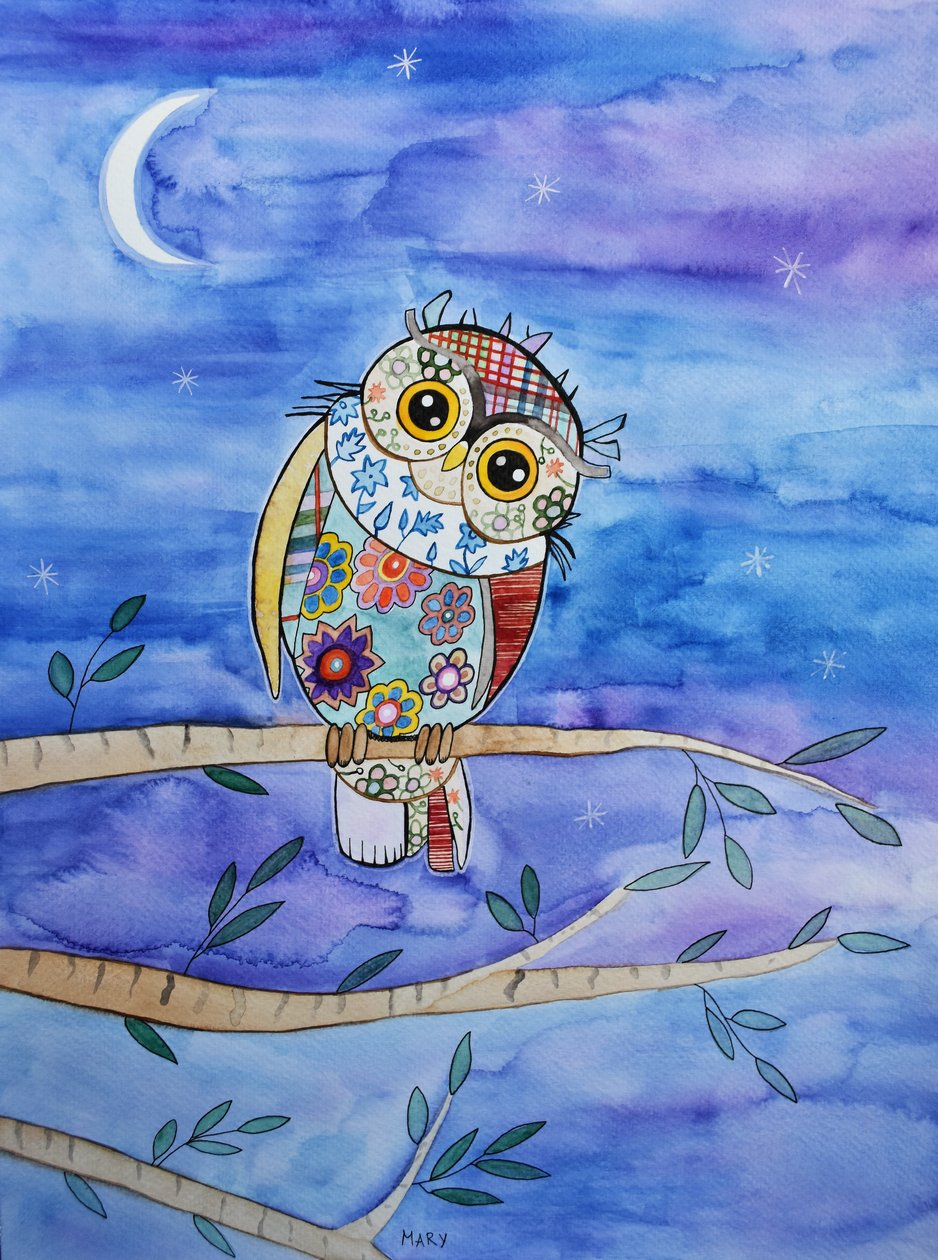 Pieni pöllö tekijältä Marys Watercolors