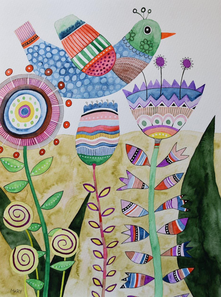 Hullu lintu tekijältä Marys Watercolors