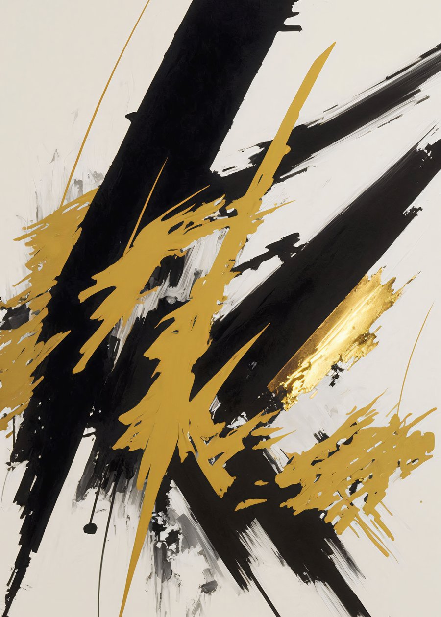 Abstrakti Gold  Black Painting, Contemporary Brush Strokes, online mukautettuja kankaalle tulosteita tekijältä F. Abderrahim