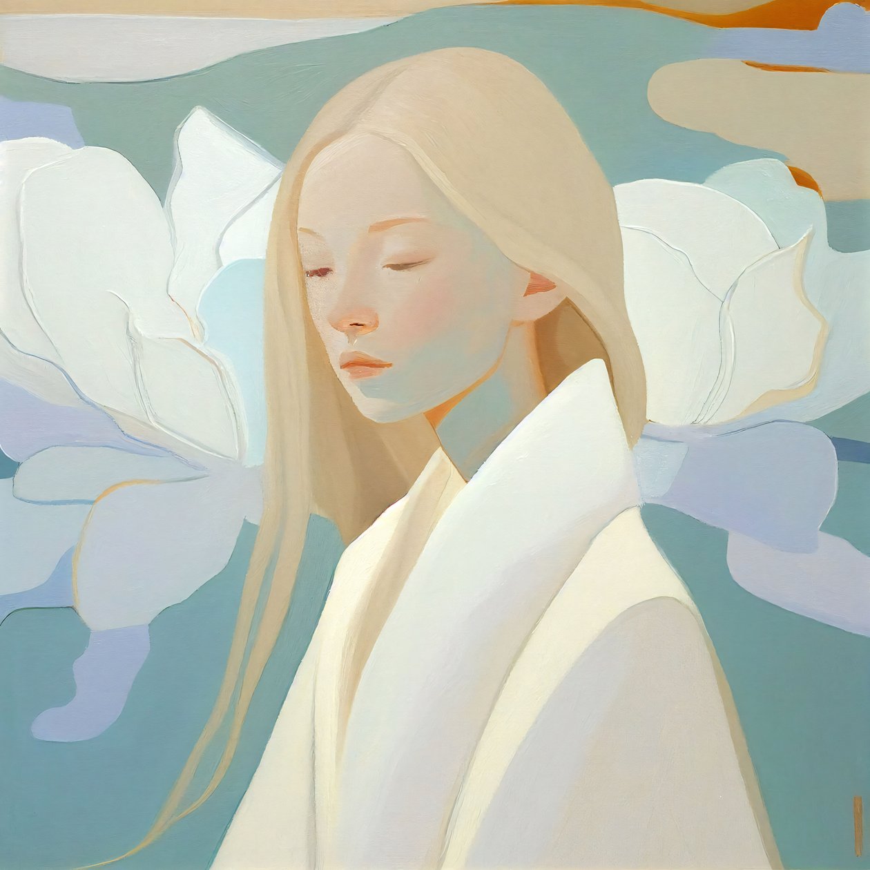 Abstract Likeness of a Light-Haired Girl in White, Halvat seinäkoristeet myytävänä tekijältä F. Abderrahim
