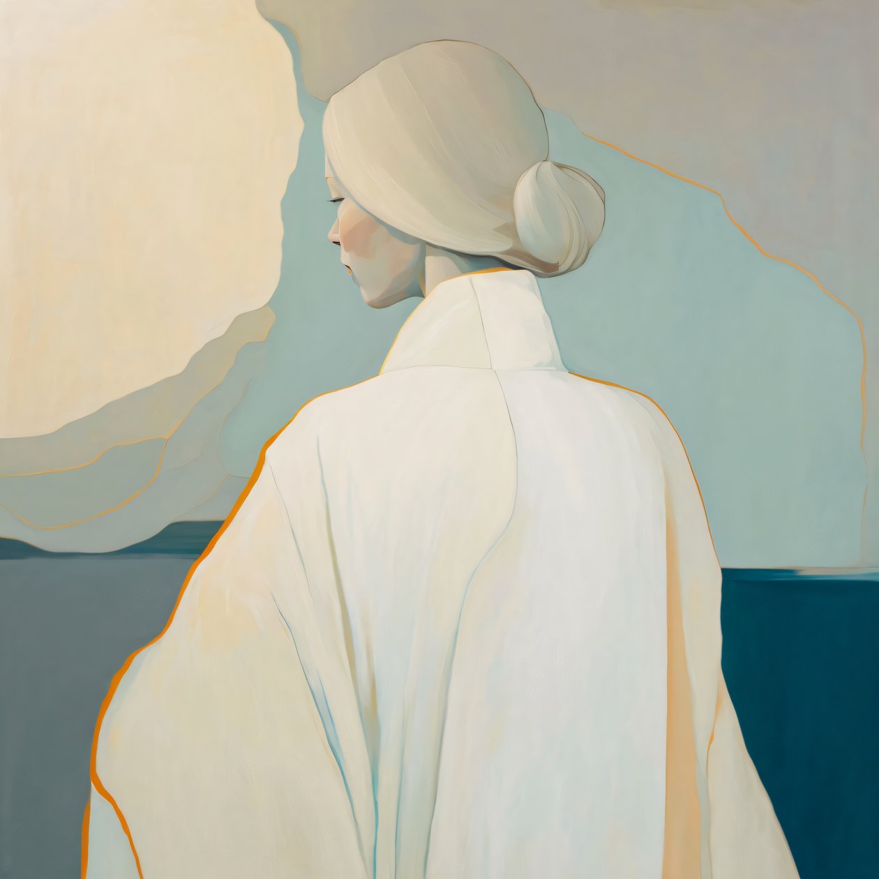 Abstrakti muotokuva Fair-Haired Girl in White, kauneus juliste tulostaa laatua tekijältä F. Abderrahim
