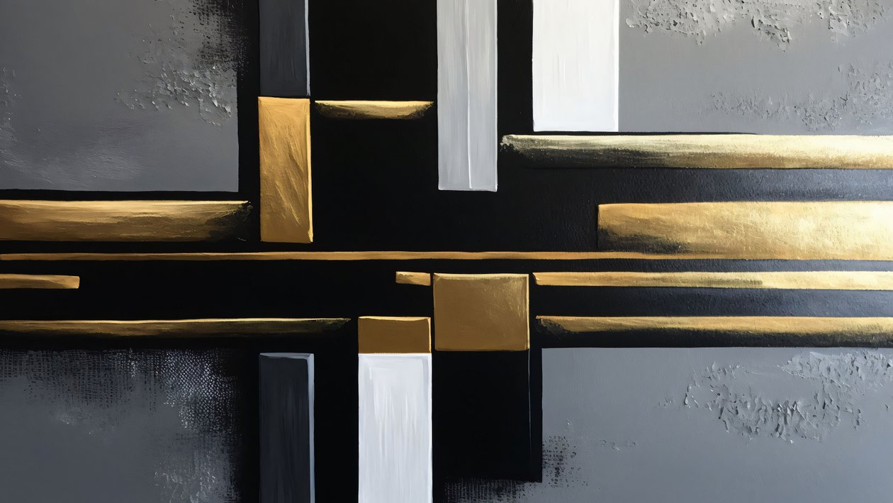 Musta  kultainen väri Modern Art Therapy maalaus, suuri kangas tulostaa tekijältä F. Abderrahim