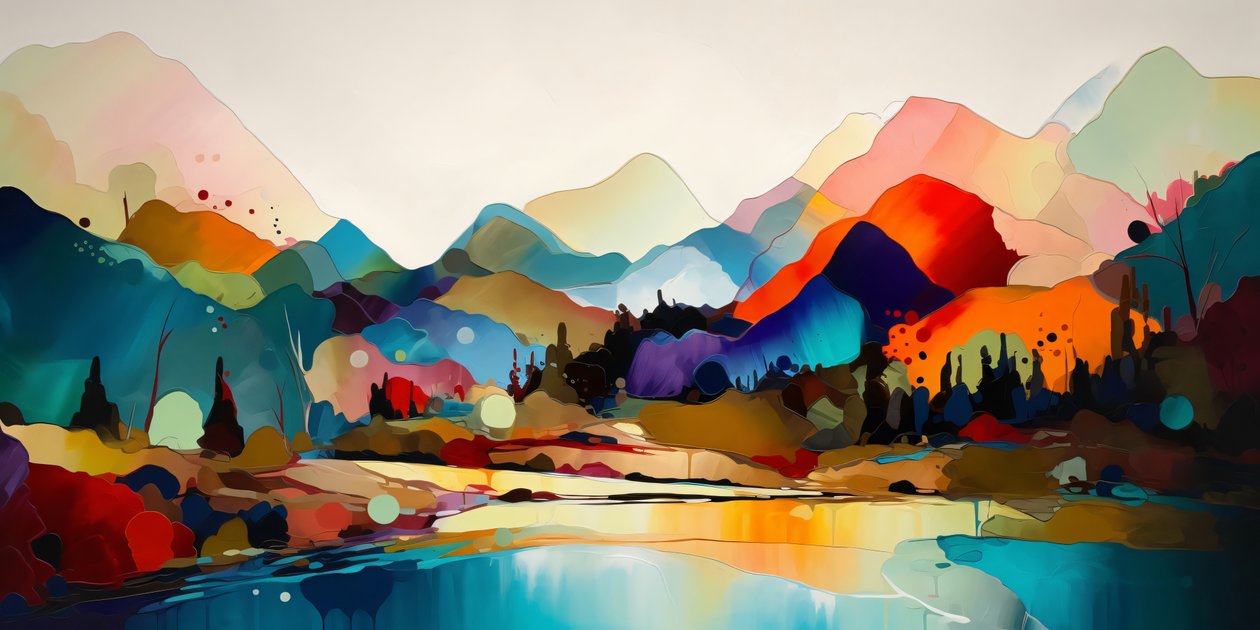 Värikäs abstrakti maisema, Panorama Painting, kaunis väripaletti, Wall Art Tulosteet tekijältä F. Abderrahim