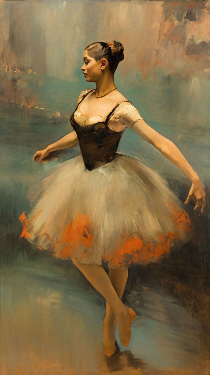 Öljymaalaus balettitanssija, Edgar Degas tyyli, kodin seinäkoriste makuuhuoneeseen tekijältä F. Abderrahim