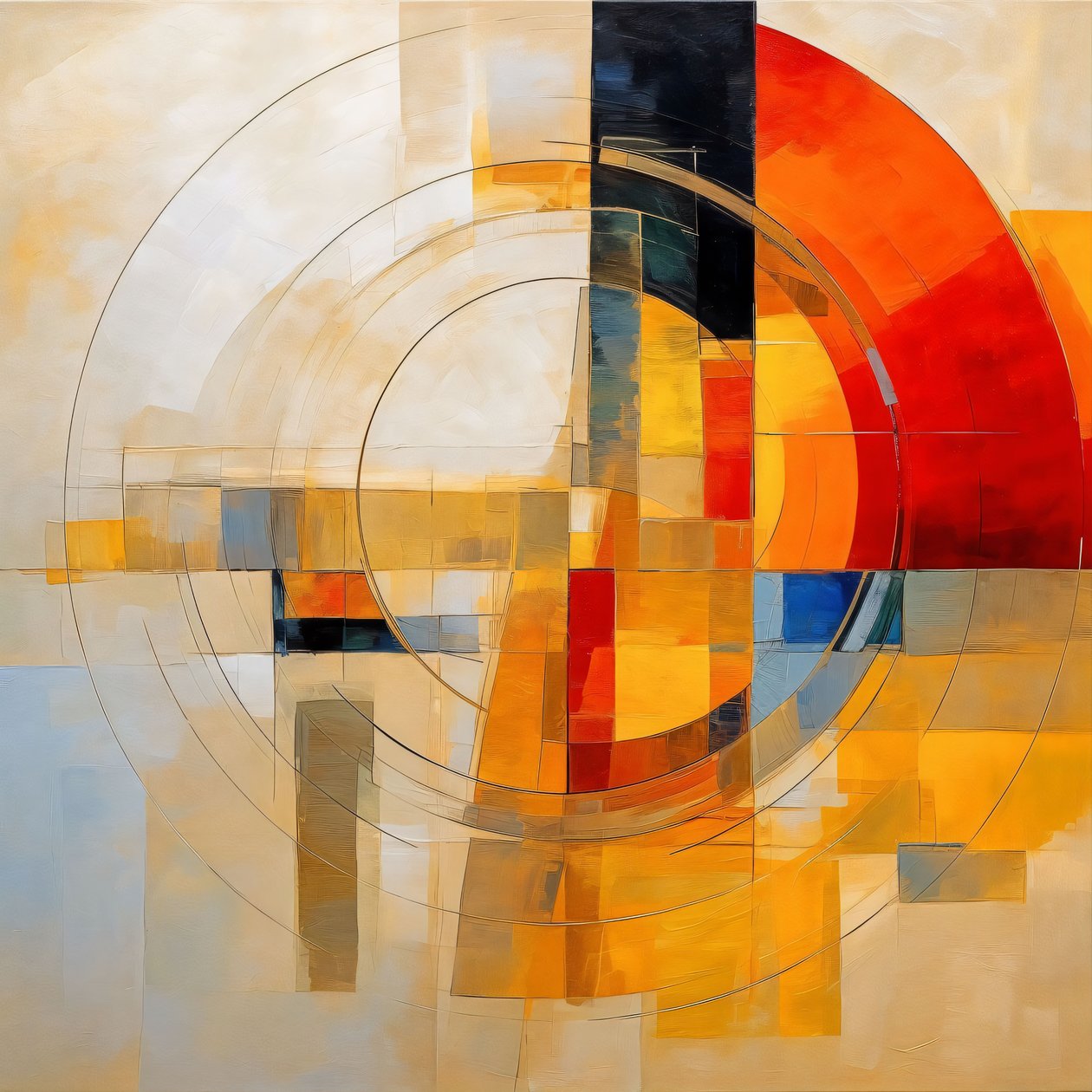 Punainen Keltainen Sininen Circle Abstrakti Canvas, Moderni seinä sisustus tekijältä F. Abderrahim