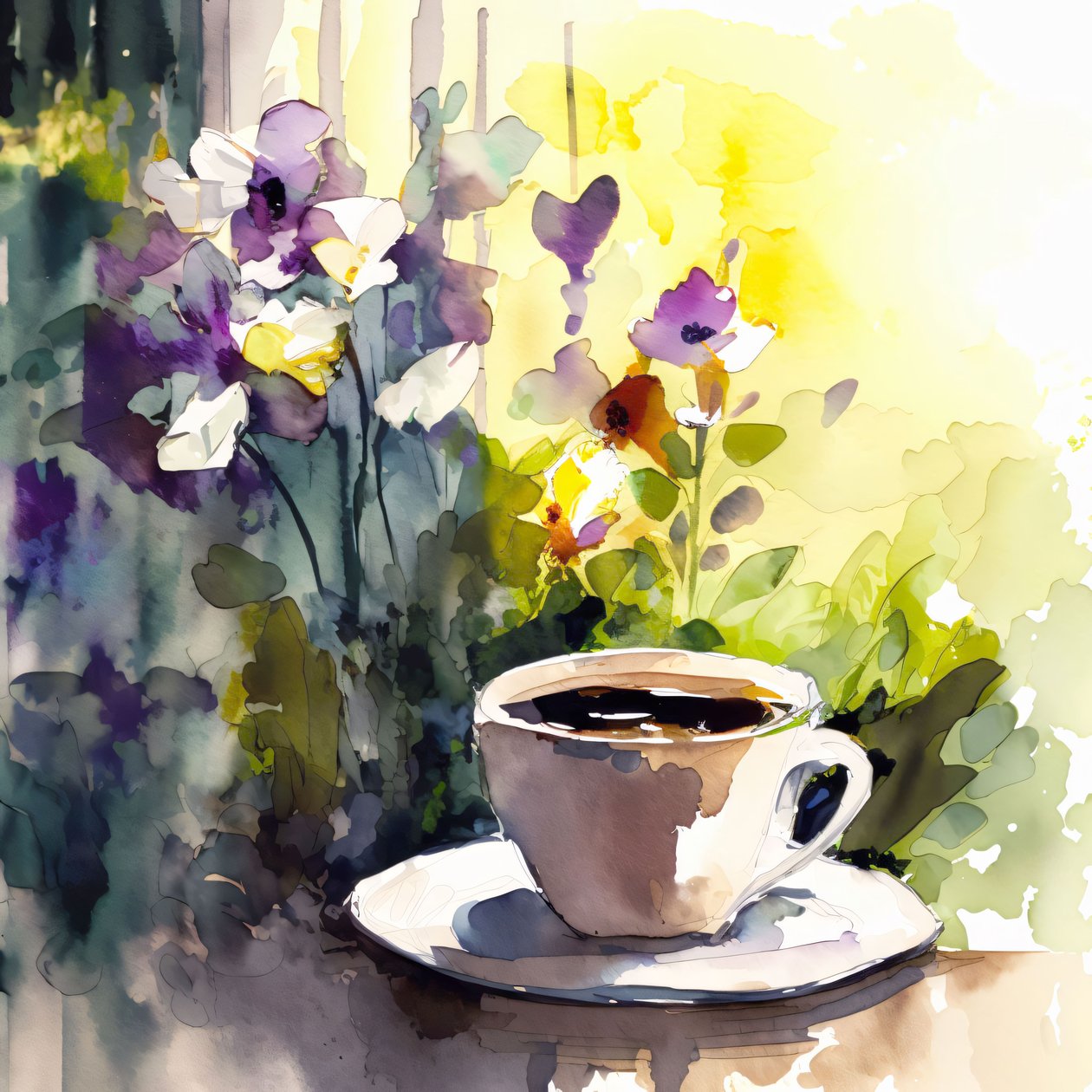 Akvarelli Coffee Cup Abstrakti maalaus Contemporary wall art tulostaa pyynnöstä tekijältä F. Abderrahim