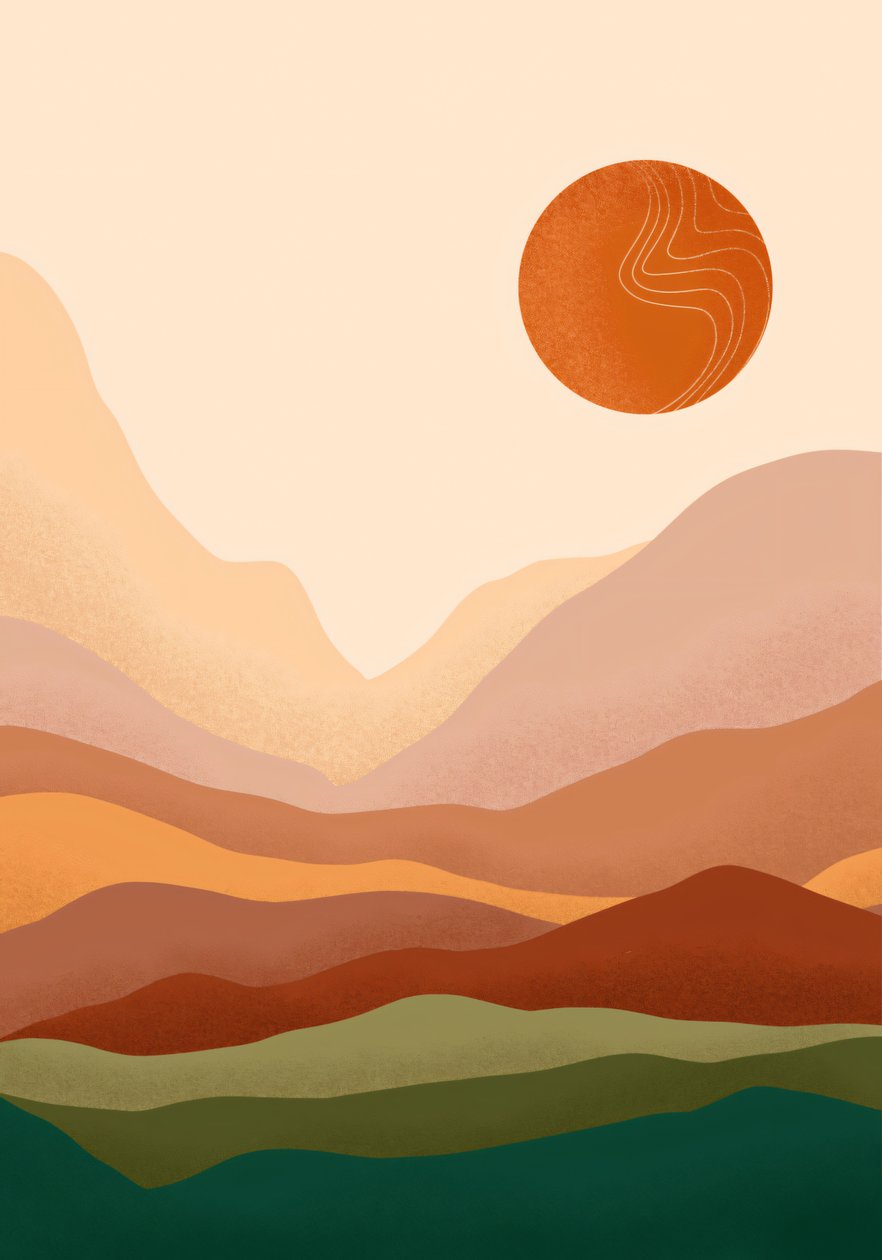 Bohemian Sunrise  Mountain minimalistinen juliste, online kankaalle tulostaa pyynnöstä tekijältä F. Abderrahim
