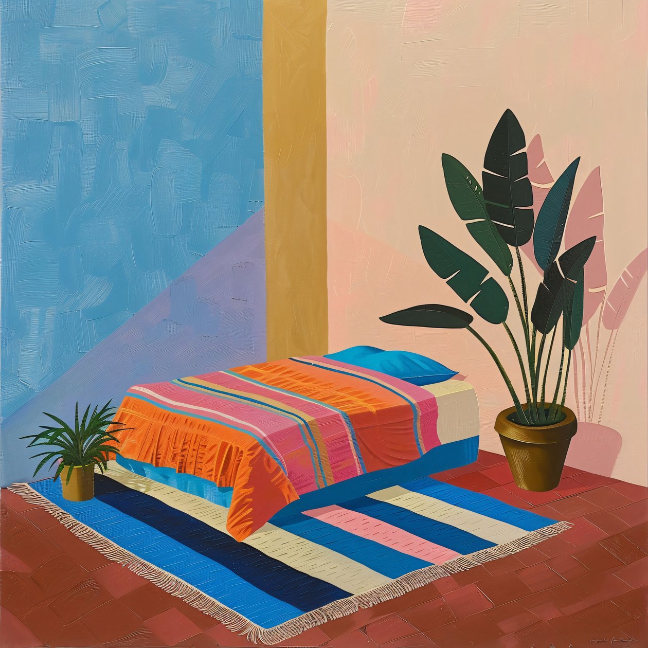 Minimalistinen meksikolainen sänky David Hockney Style, seinätaidetta tulostaa pyynnöstä tekijältä F. Abderrahim