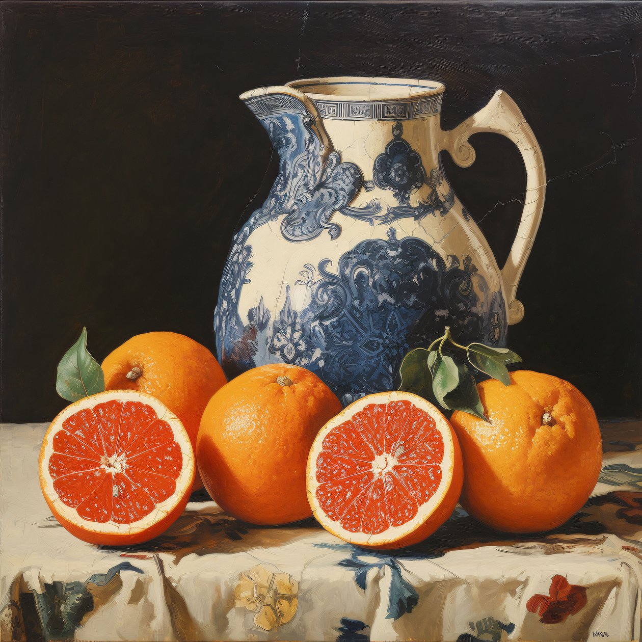 Still Life Orange, öljymaalaus, custom kankaalle tulosteet verkossa tekijältä F. Abderrahim