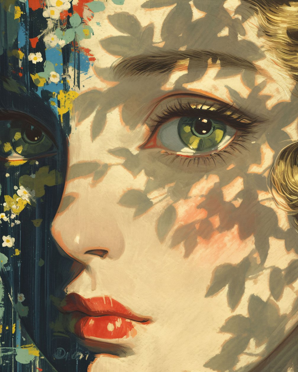 Auringonvalo Magus A Fornasetti Daydream, lähikuva tytön kasvot, online taide tulostaa tekijältä F. Abderrahim