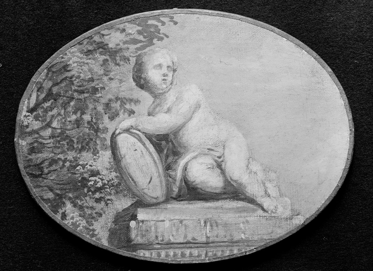 Putto jalustalla vihreää taustaa vasten, 1700-luku. tekijältä 18th century . French Painter