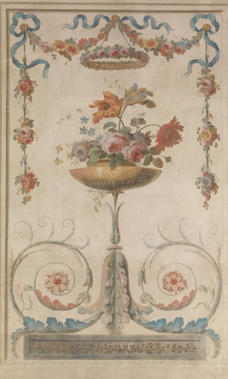Kukkamaljakko lehtikääröjen päällä, 1770-90. tekijältä 18th century . French Painter