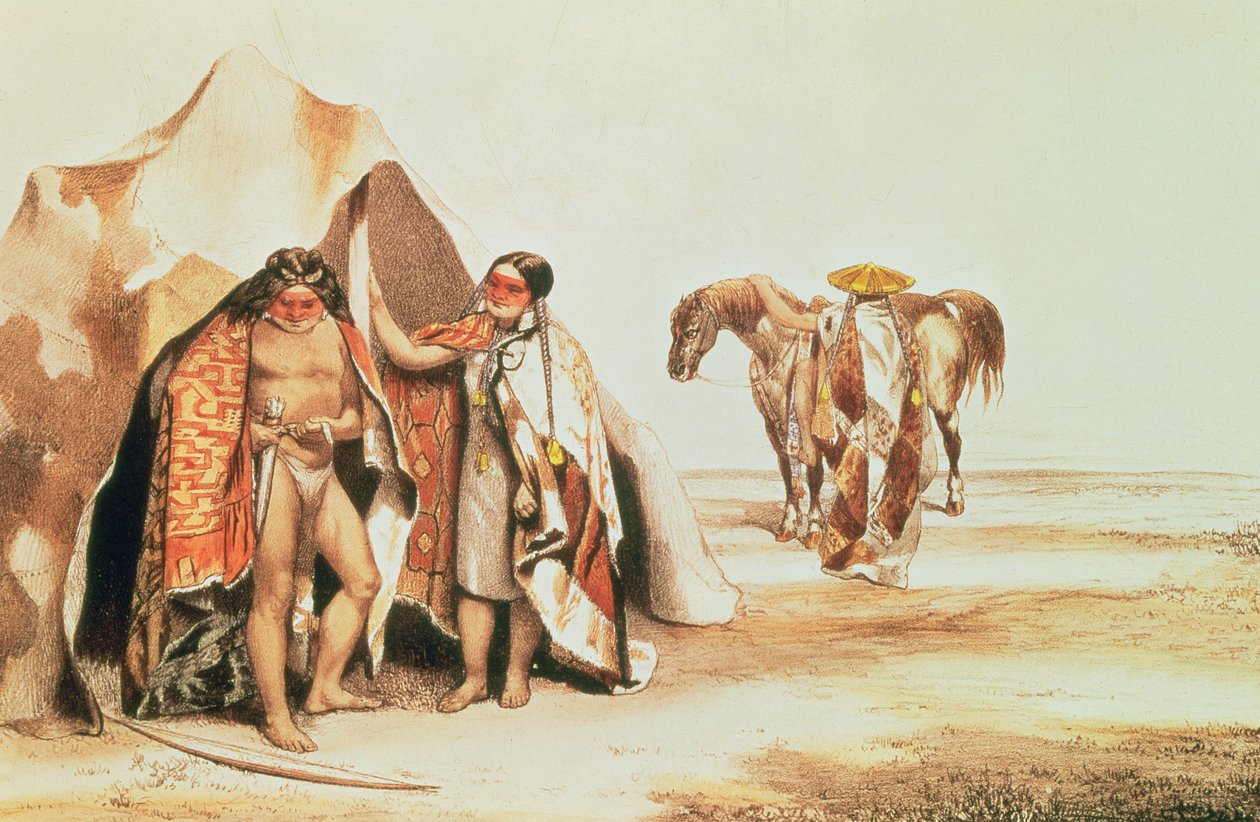 Patagonian intiaanit, kaiverrus Emile Lassalle, n. 1830 tekijältä A. and Lassalle, E. DOrbigny