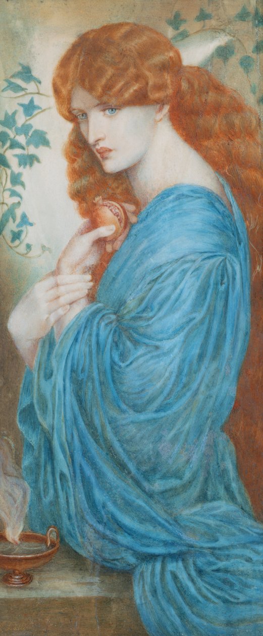 Proserpiini Gabriel Dante Rossettin mukaan, n. 1890 (wc norsunluulla) tekijältä A. Corsi Lalli