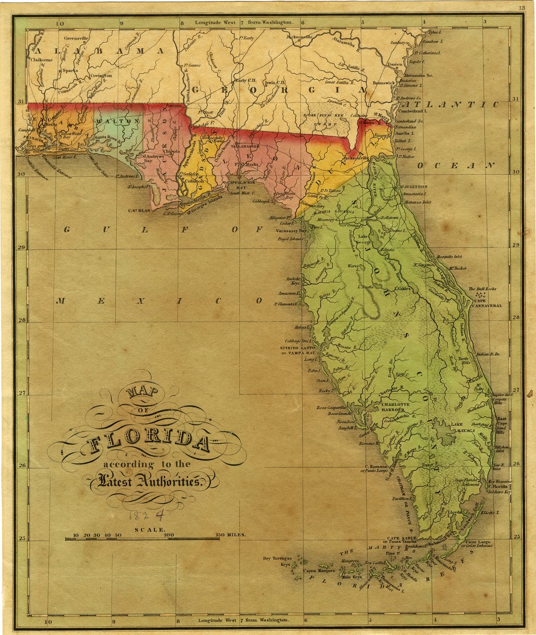 Floridan kartta, 1826 tekijältä A. Finley