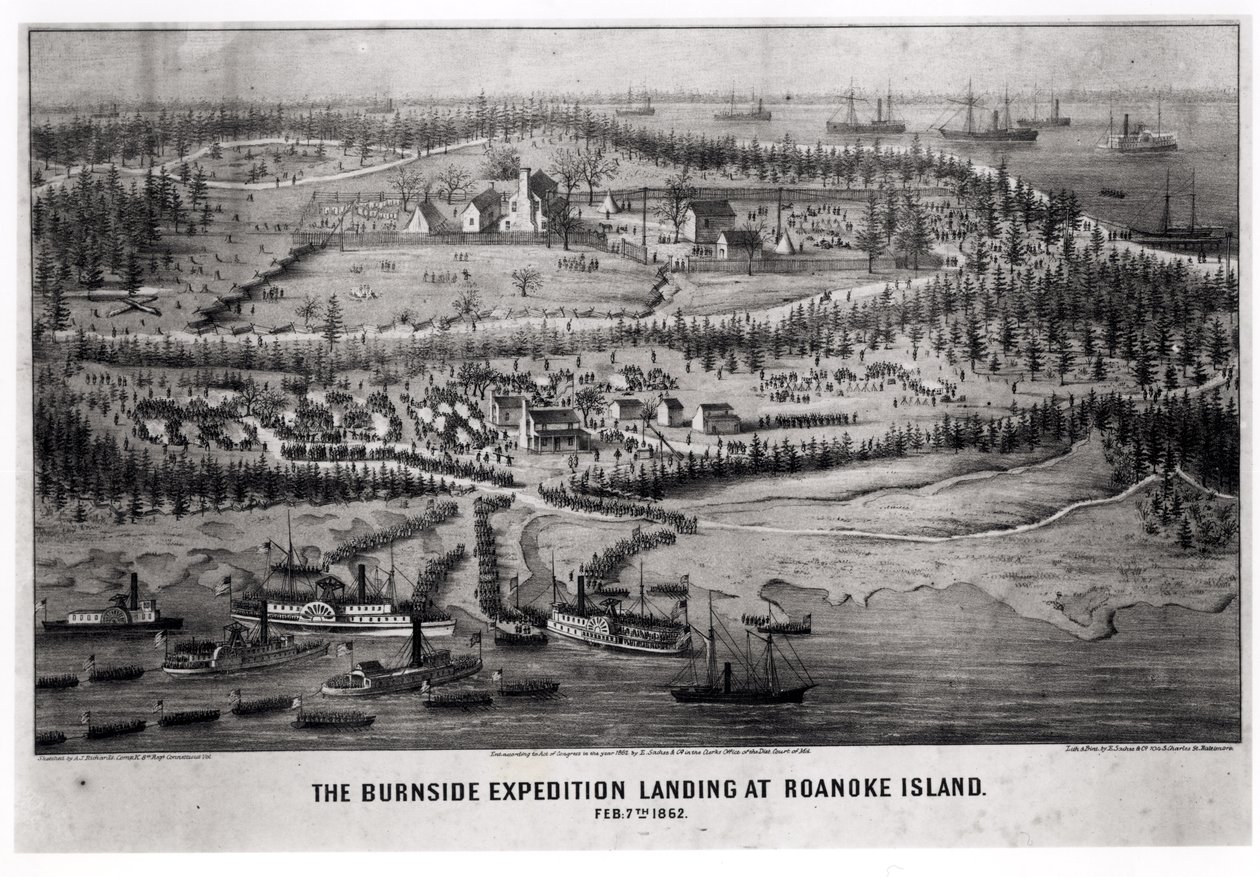 Burnside Expedition laskeutui Roanoke Islandille 7. helmikuuta 1862 tekijältä A. J. Richards