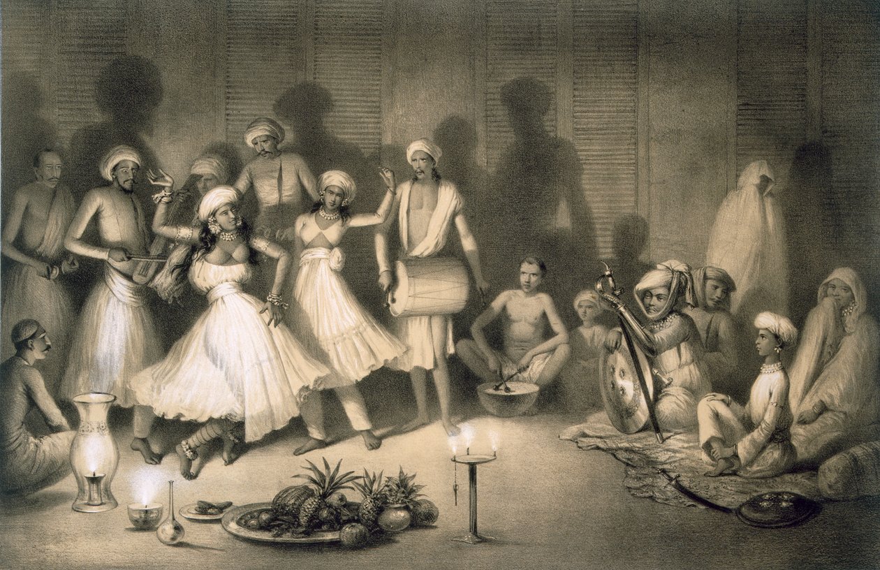 Dance of Nautch Girls, "Voyages in India", pubi. kirjoittanut Smith, Elder und Co., 1858 tekijältä A. Soltykoff