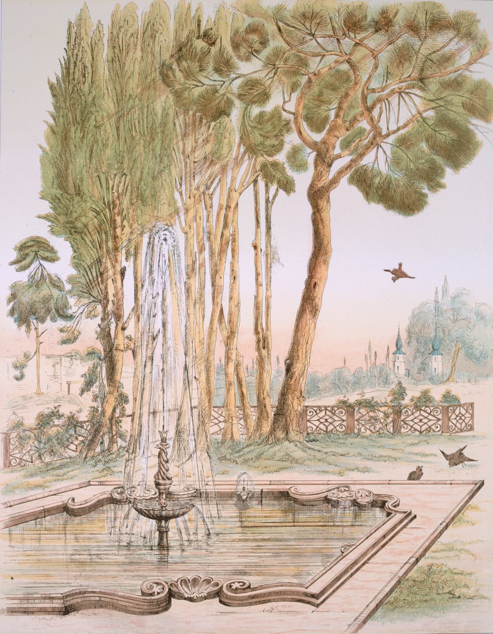 Puutarha Turkissa, 1800-luku (kromoliitti) tekijältä A. de Beaumont