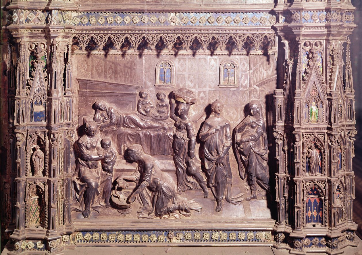 Alttarin etuosa, joka edustaa Pyhän Johannes Kastajan syntymää (hopea) tekijältä A. del and Pollaiolo, A. del Verrocchio