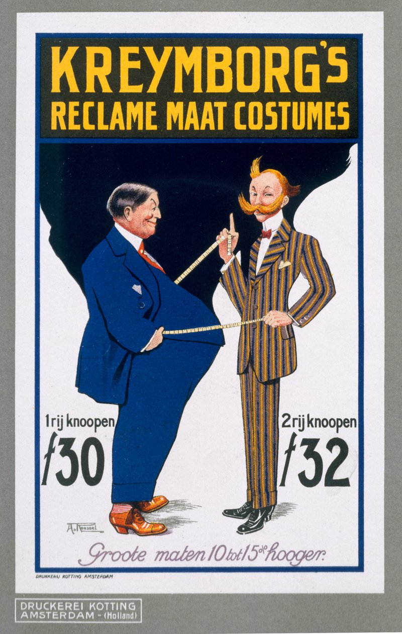 Mainos Maat Costumes, julistemainos Kreymborgin hollantilaiset räätälit, 1914 tekijältä A. von Roessel