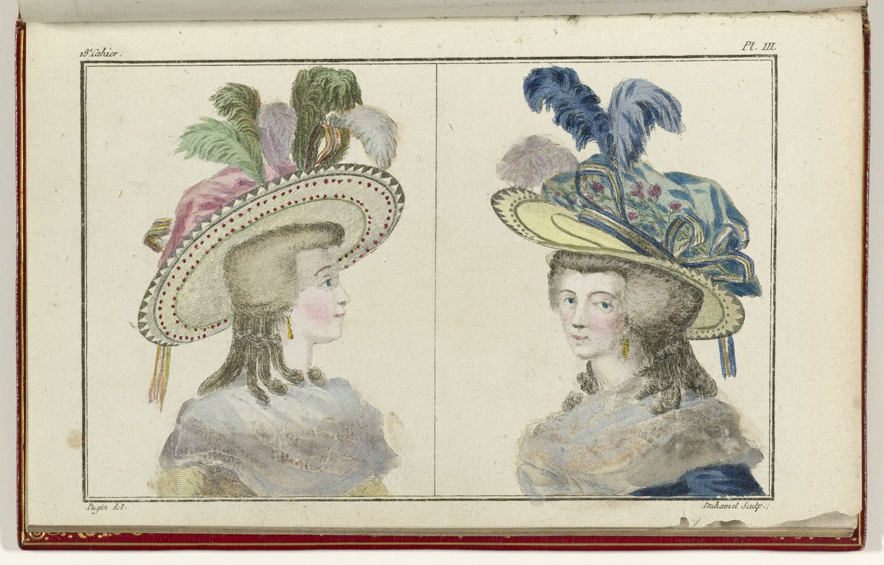 Cabinet des Modes tai New Modes, 1. elokuuta 1786, pl. III tekijältä A.B. Duhamel