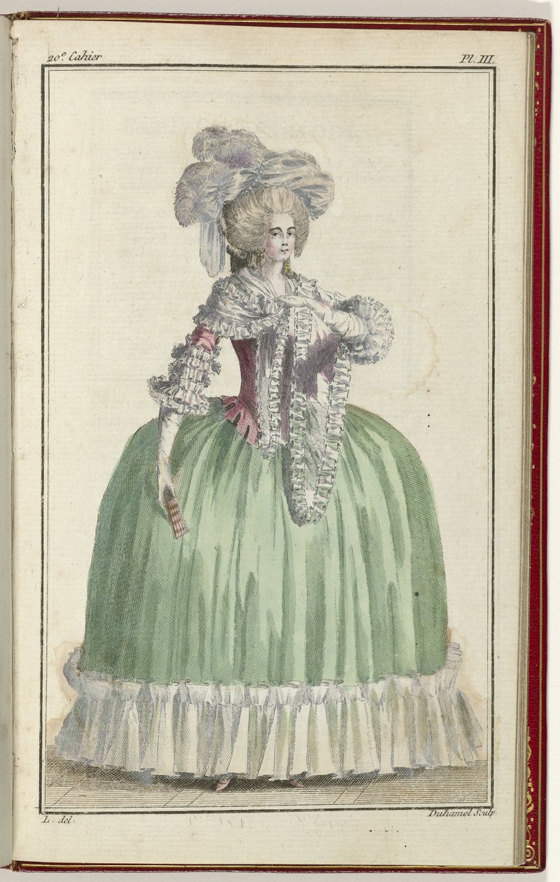 Cabinet des Modes tai Les Modes Nouvelles, 1. syyskuuta 1786, pl. III tekijältä A.B. Duhamel