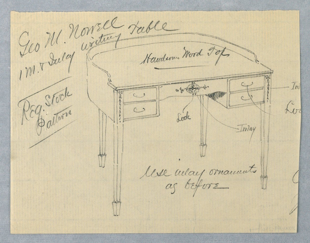 Design for Mahogany Inlay Writing Table for George M. Nowell   1302604   fi       finnish Successfully Translated  Original: Suhara, from the series Sixty-Nine Stations of the Kisokaido Translat: Suhara, from the series Sixty-Nine Stations of the Kisokaido tekijältä A.N. Davenport Co.