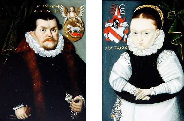 Pari muotokuvia, n. 1594 (öljy kuparille) tekijältä A. A. Monogrammist