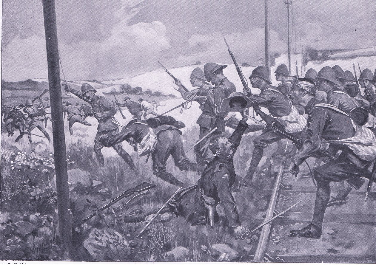 Skottien fusiliareiden panos Fredrikstadissa, kuva elokuvasta After Pretoria: The Guerilla War, 1902 tekijältä A. C. Ball
