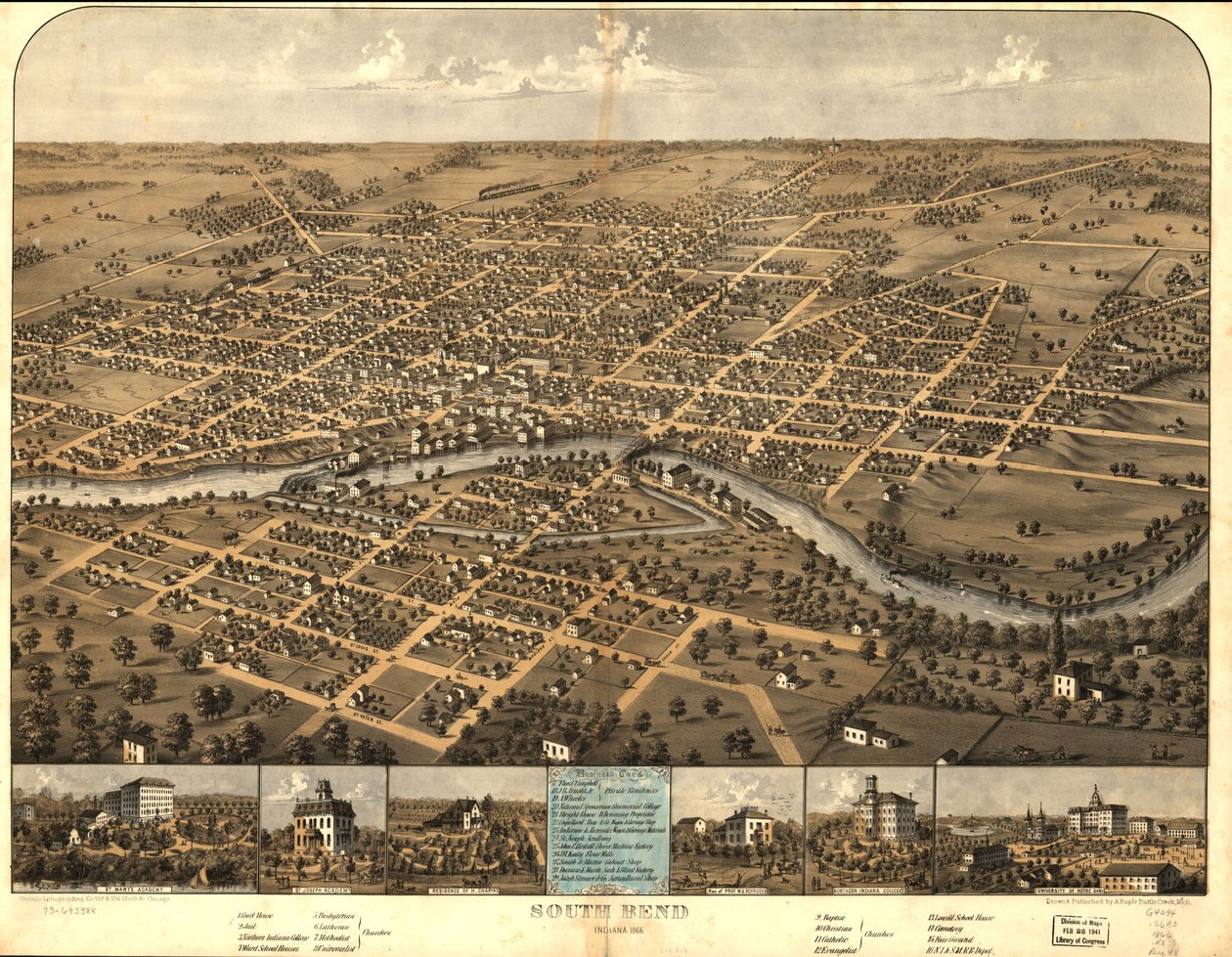 South Bend, Indiana 1866. tekijältä A.; Chicago Lithographing Co. Ruger