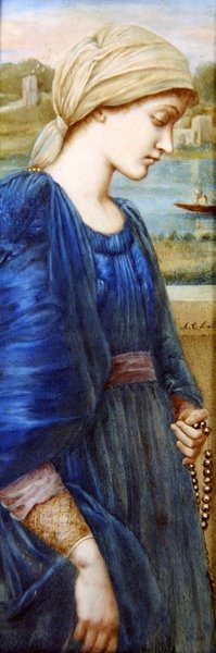Flamma Vestalis Sir E. C. Burne-Jonesin mukaan, n. 1890 (akvarelli norsunluulle) tekijältä A. Corsi Lalli
