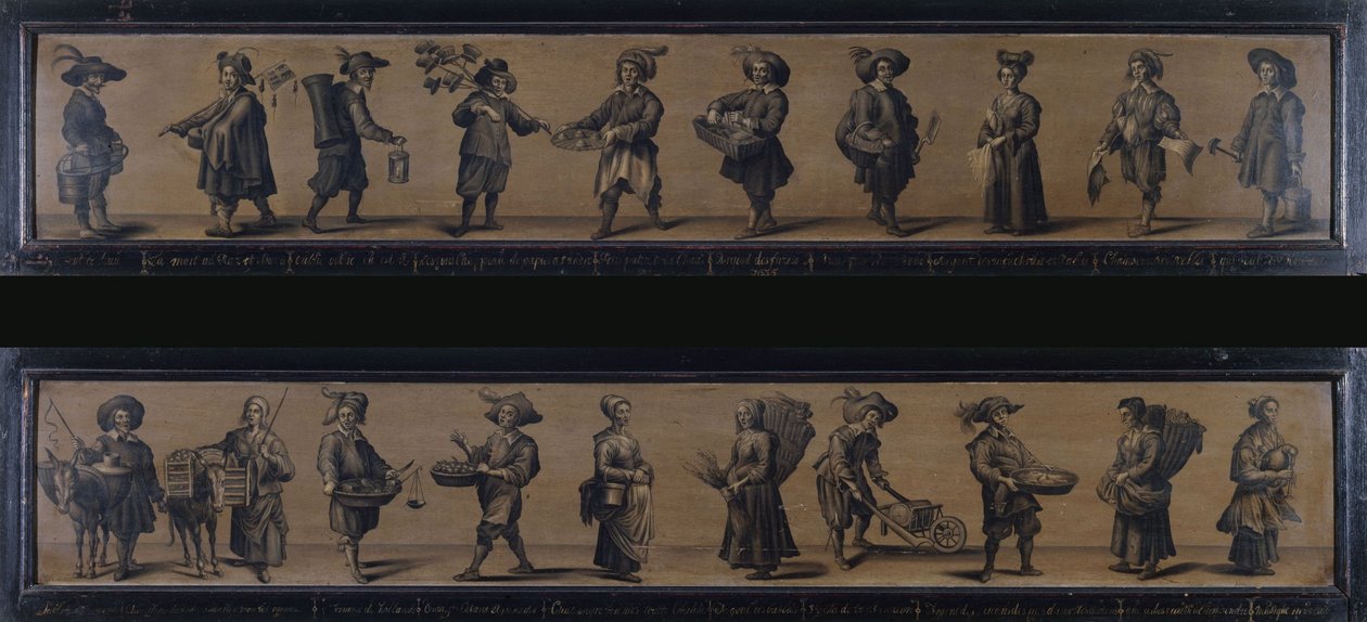 Les Cris de Paris, 1634 (öljy puulle). tekijältä A. Doy