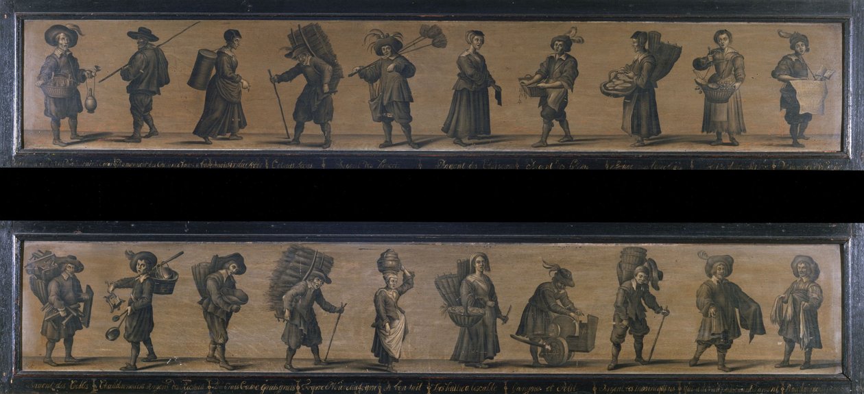 Les Cris de Paris, 1634 (öljy puulle). tekijältä A. Doy
