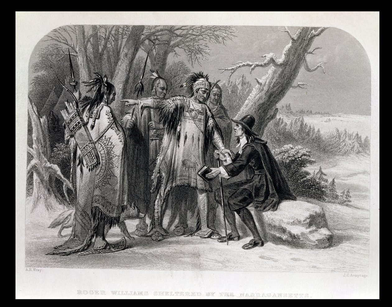 Roger Williams suojattu Narragansettsilta, 1636, 