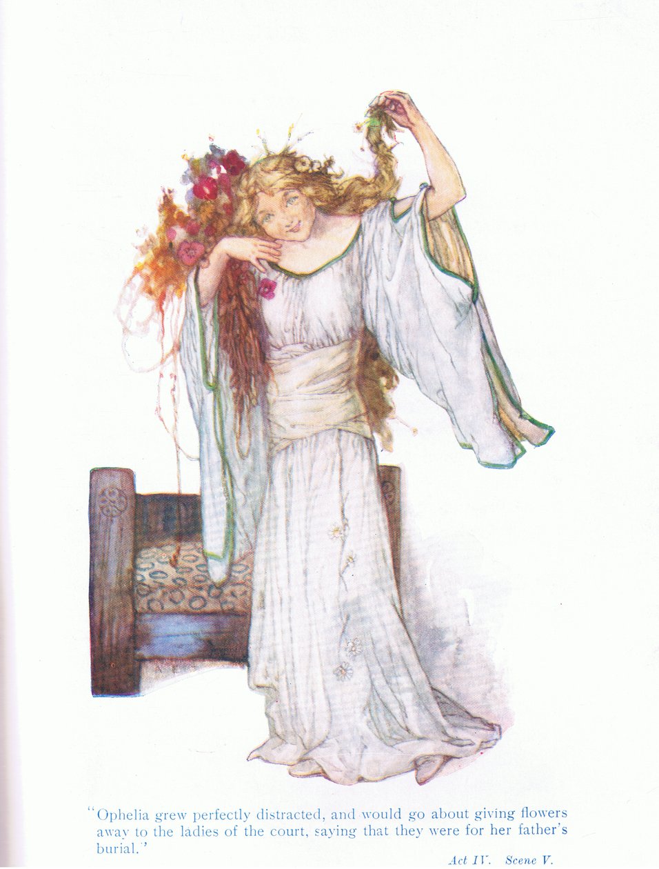 Ophelia oli täysin hajamielinen ja aikoi lahjoittaa hovin naisille (Hamlet) Tales from Shakespeare -pubista. kirjoittanut Ward Lock & Co Ltd tekijältä A. Jackson
