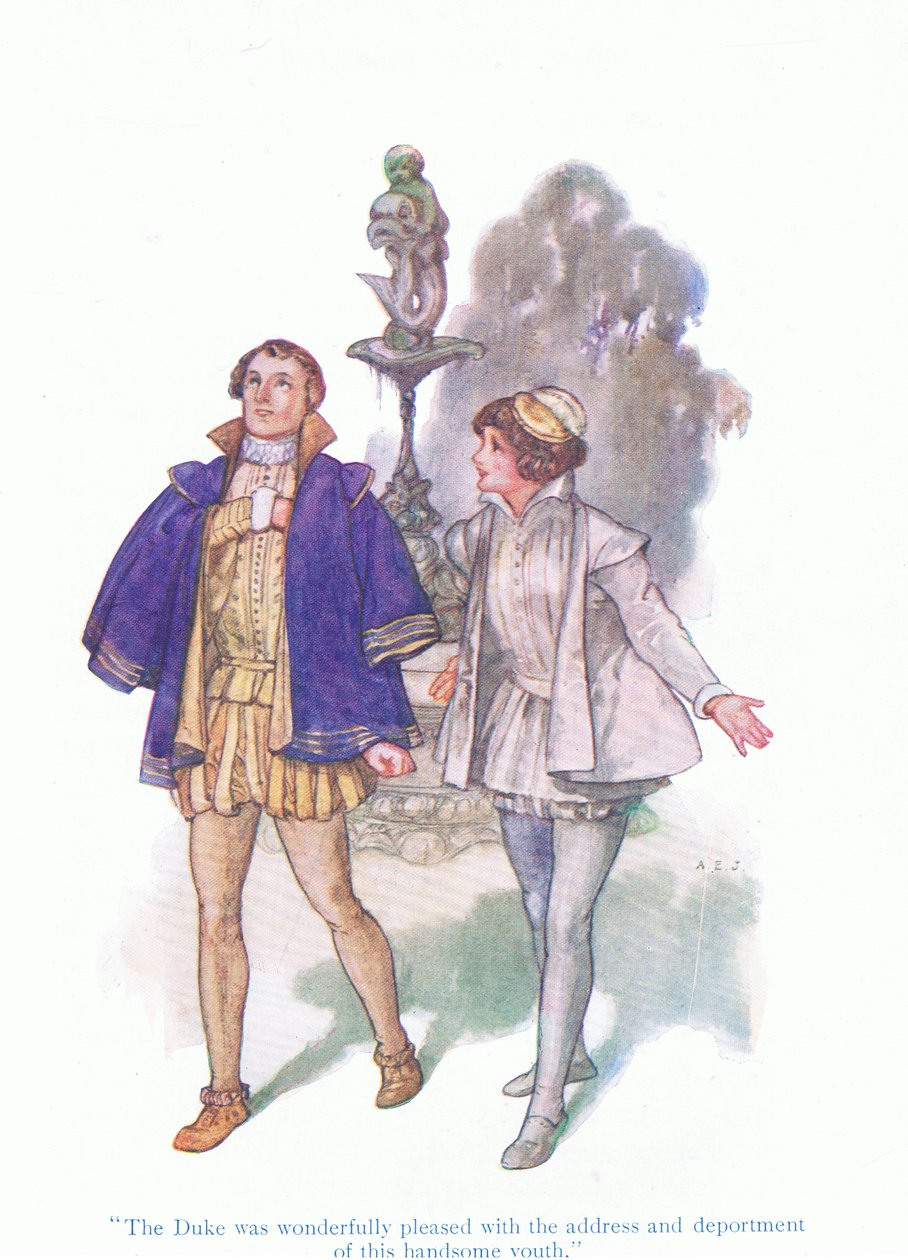 Herttua oli ihanan tyytyväinen tämän komean nuoren (Twelth Night) osoitteeseen ja käytökseen Tales from Shakespeare -pubista. kirjoittanut Ward Lock & Co Ltd tekijältä A. Jackson