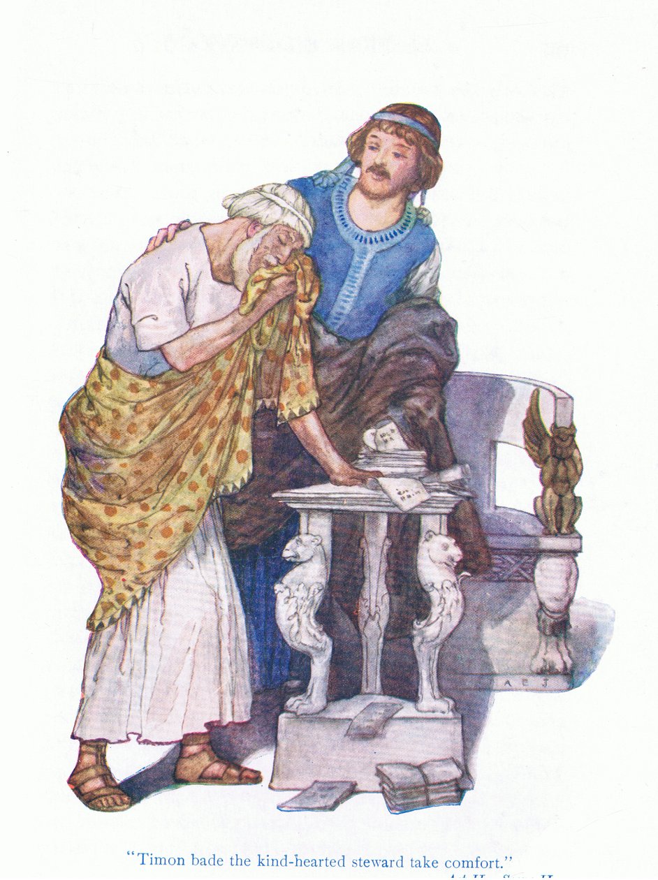 Timon käski hyväsydämistä taloudenhoitajaa (Timon of Athens) Tales from Shakespeare -pubista. kirjoittanut Ward Lock & Co Ltd tekijältä A. Jackson