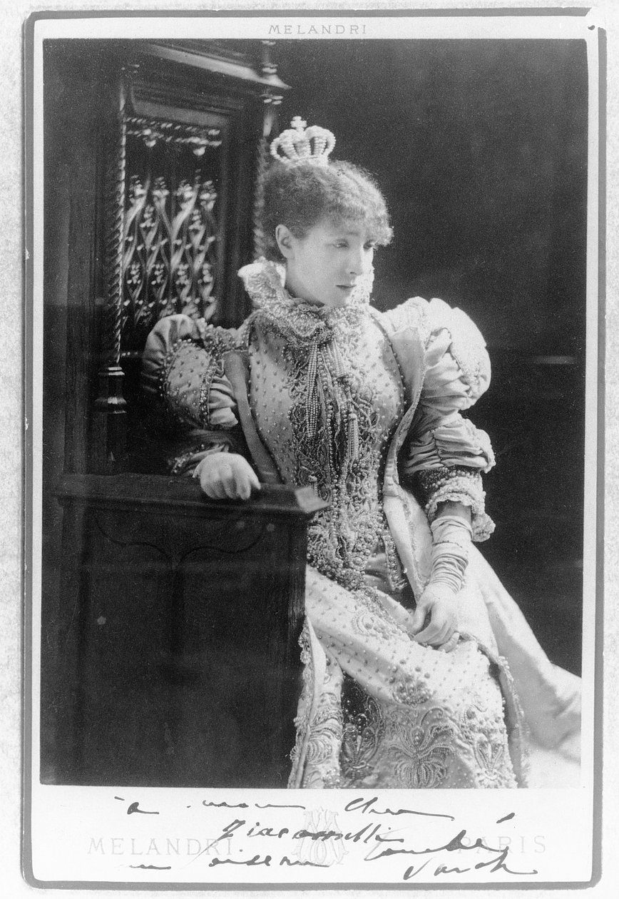Sarah Bernhardt (1844-1923) Marie de Neubourgin roolissa Victor Hugon (1802-85) "Ruy Blasissa" tekijältä A. Melandri