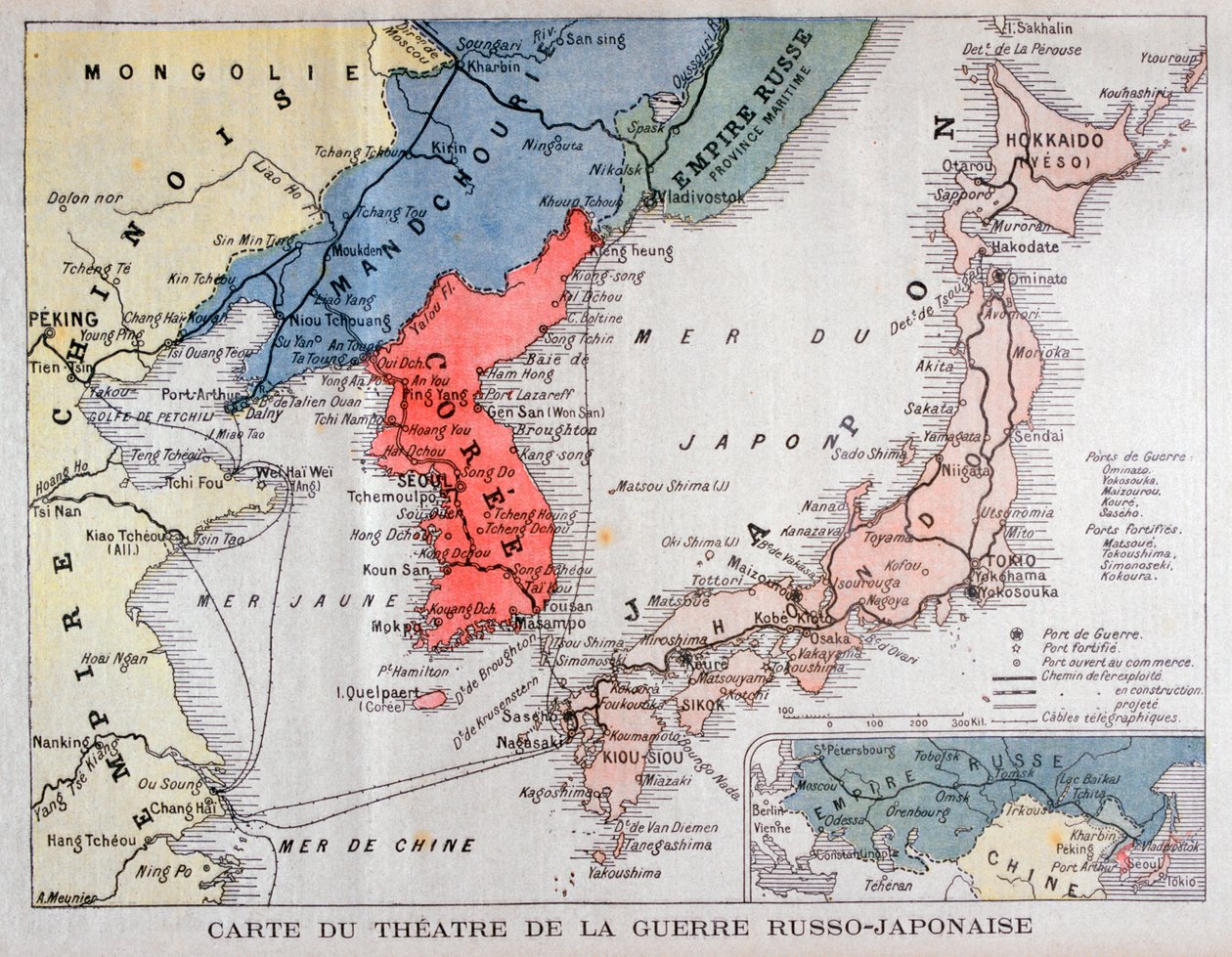 Kartta Venäjän ja Japanin sodan teatterista, 1904 tekijältä A Meunier