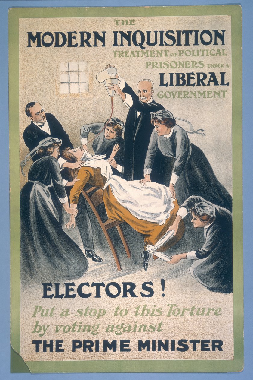 Sufragette-vanki pakkoruokinnassa, 1910 tekijältä A Patriot