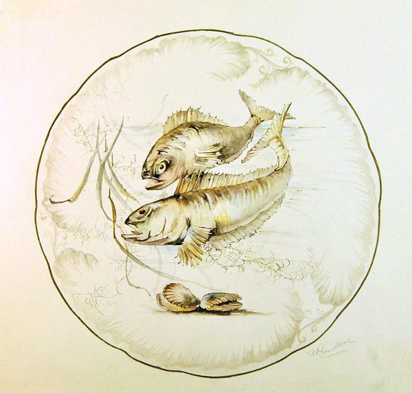 Wedgwood-kuvio lautaselle, n. 1880 (akvarelli paperille) tekijältä A. Proudlove