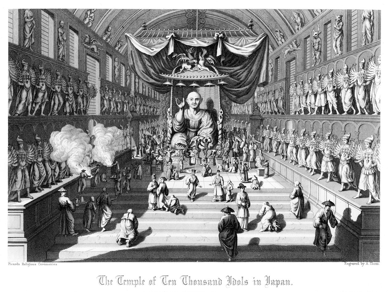 Kymmenentuhannen epäjumalan temppeli Japanissa, n. 1860. tekijältä A. Thom