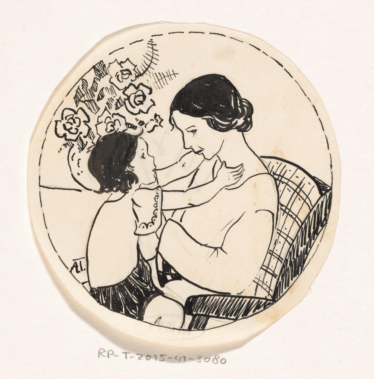 Tyttö äidin sylissä tekijältä A. Tinbergen (signed by artist)