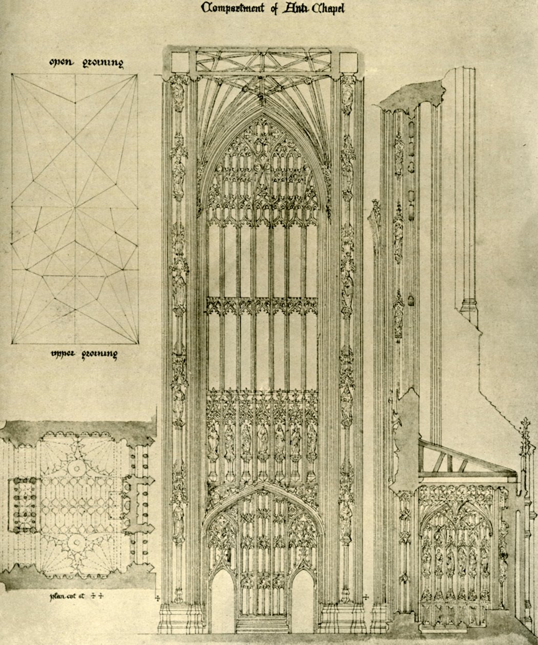Arkkitehtoninen piirustus: Anti-kappelin osasto, 1833-1834, 1906. tekijältä A. W. N. Pugin