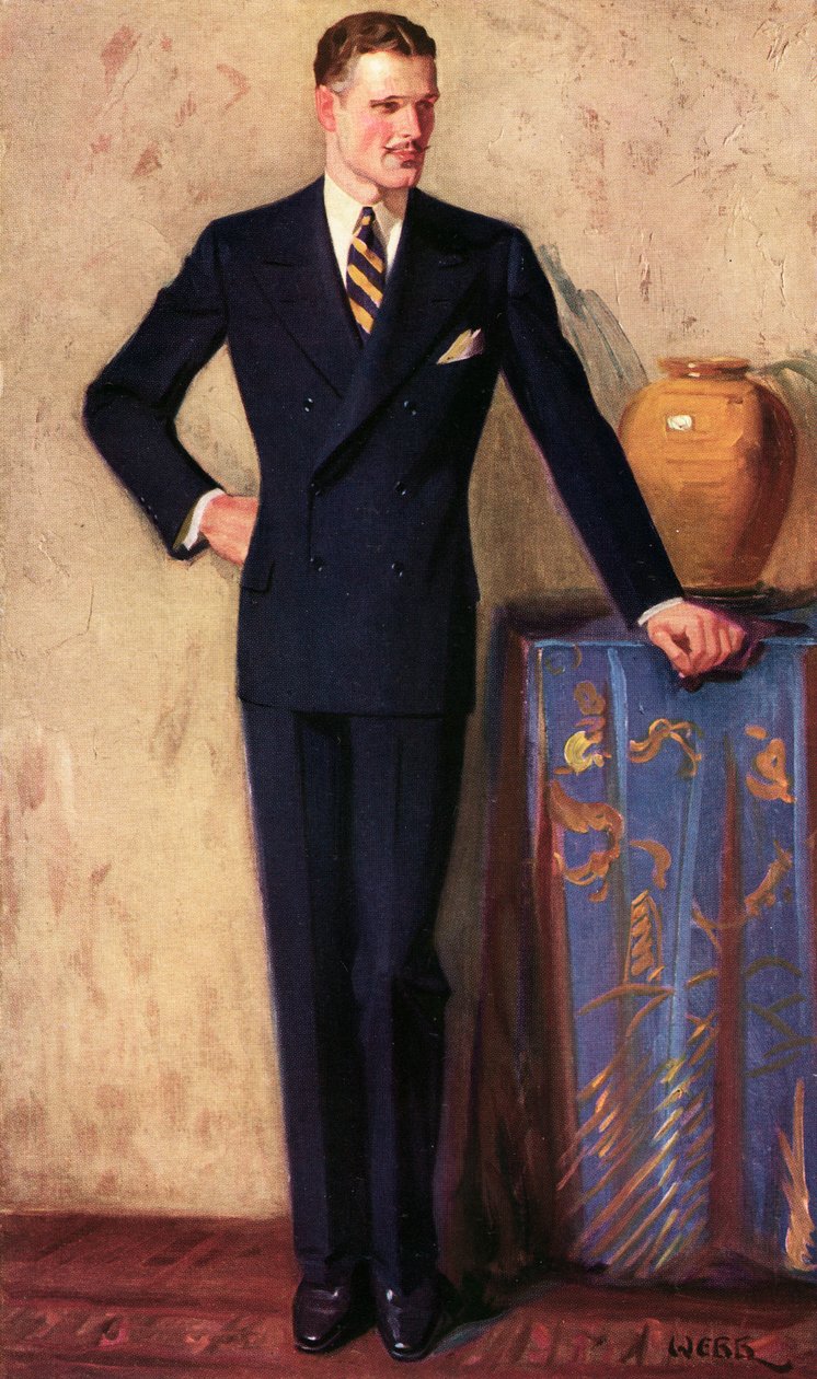 Kuva miehestä, jolla on kaksirivinen puku, n. 1925 (painettu) tekijältä A. Webb
