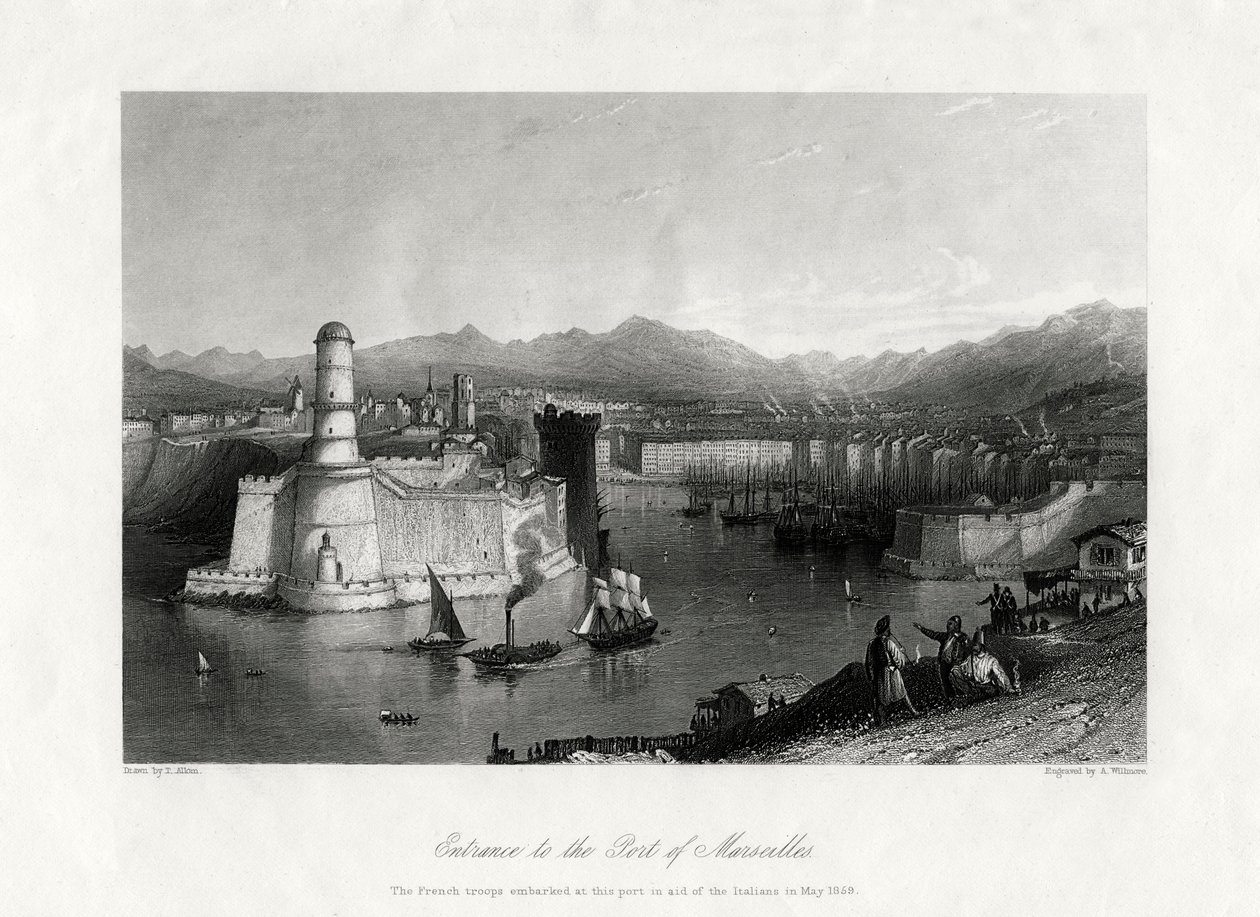 Sisäänkäynti Marseillen satamaan, Ranska, 1875 tekijältä A. Willmore