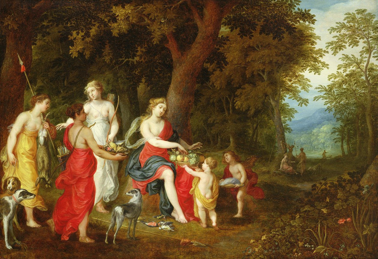 Diana ja hänen neitonsa metsästyksen jälkeen, 1626 tekijältä A. and Balen, H. van Govaerts