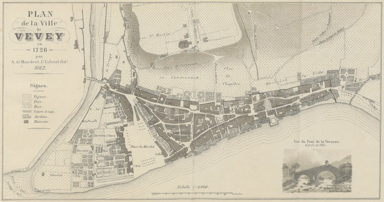 Plan de la ville de Vevey en 1726 tekijältä A. de Mandrot