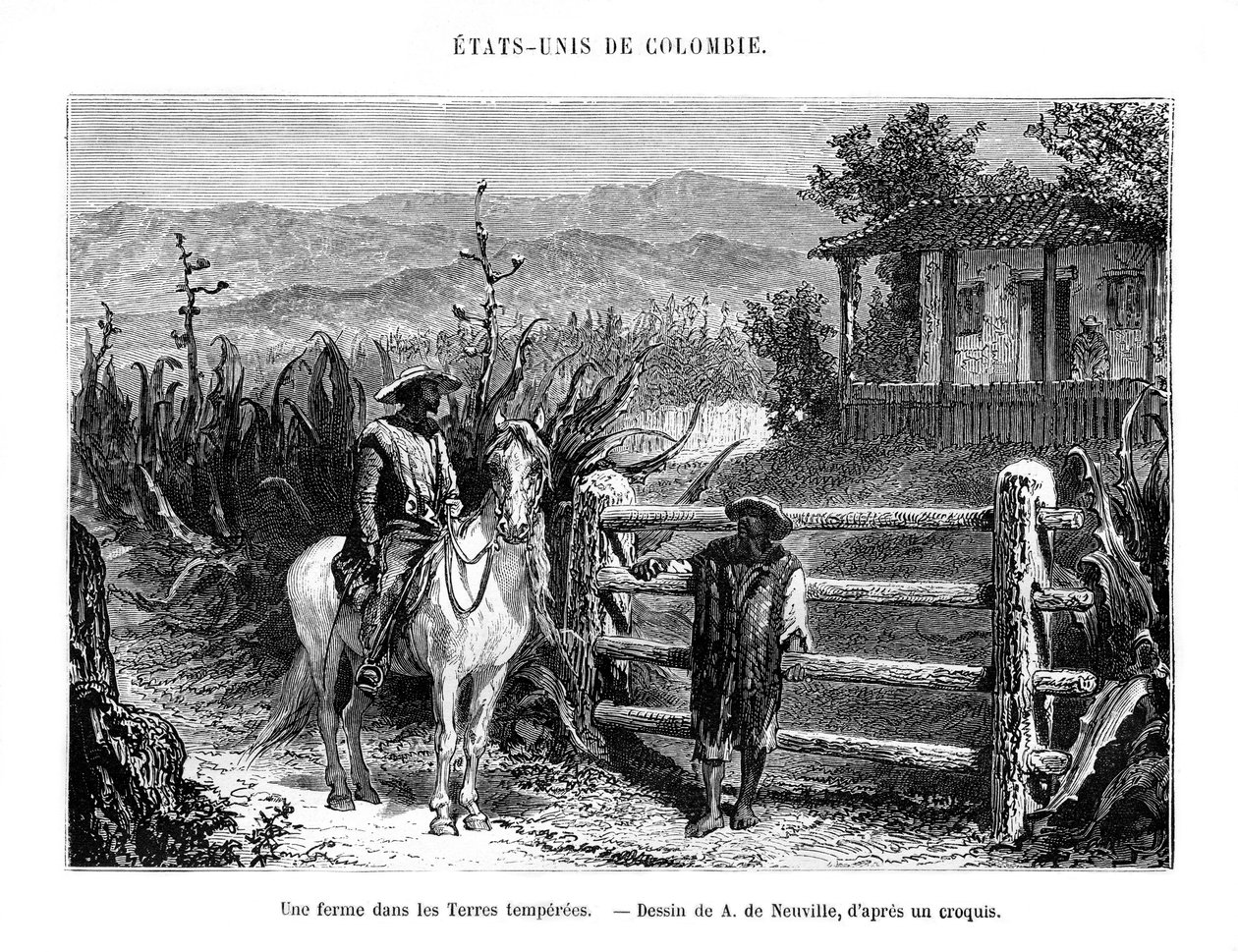 Maatila, Kolumbia, Etelä-Amerikka, 1800-luku tekijältä A. de Neuville